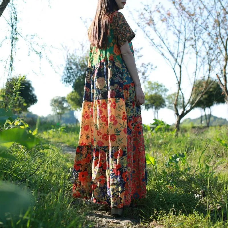 Multicolor Random Patchwork Hippie Dress