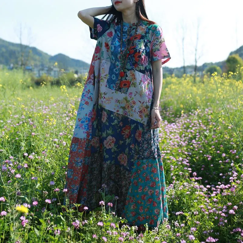 Multicolor Random Patchwork Hippie Dress