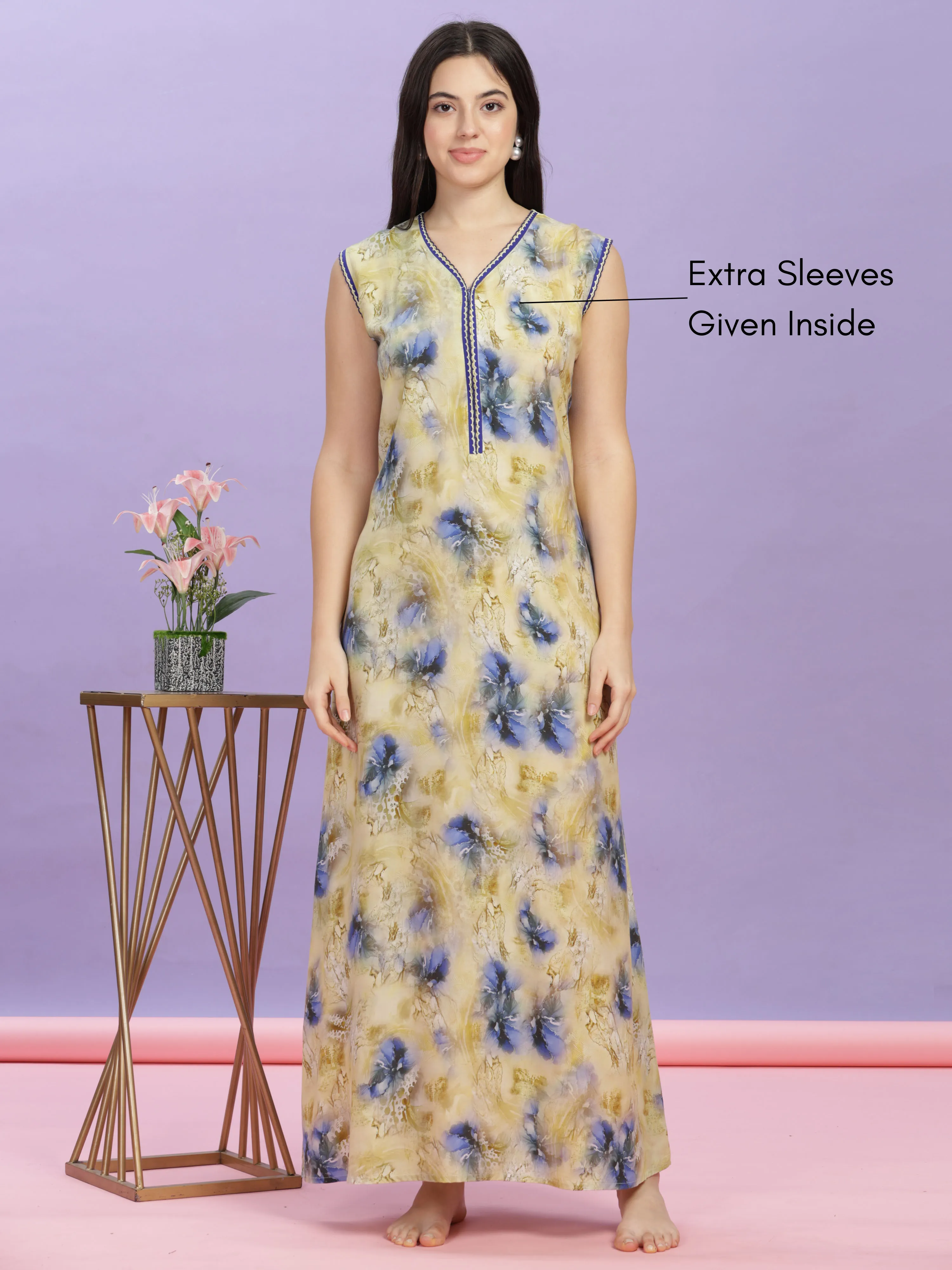 Mystic Yellow Sleeveless Rayon Maxi Dress - Perfect Nightwear