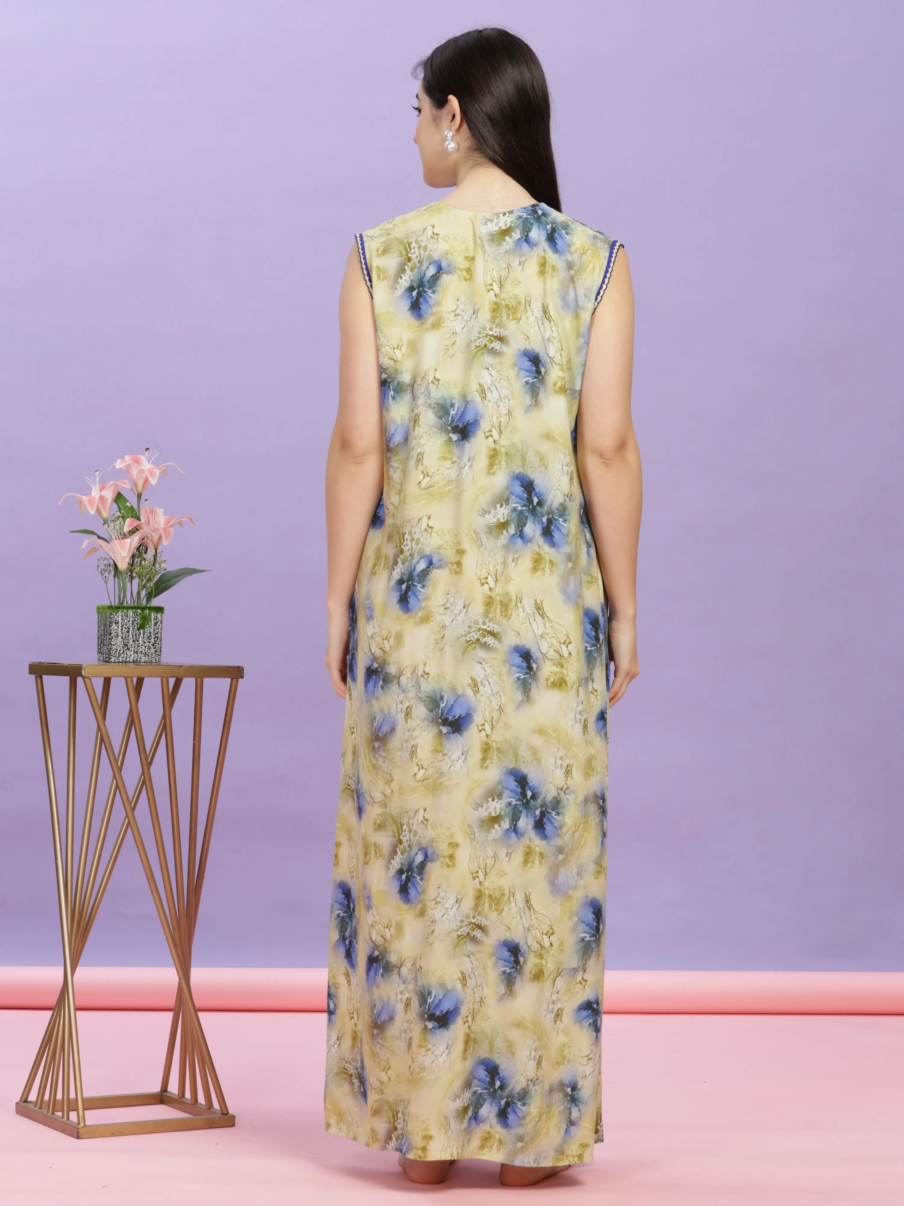 Mystic Yellow Sleeveless Rayon Maxi Dress - Perfect Nightwear