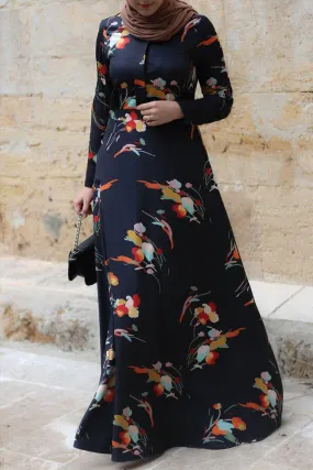 Nada Elegant Floral Long-Sleeve Maxi Dress