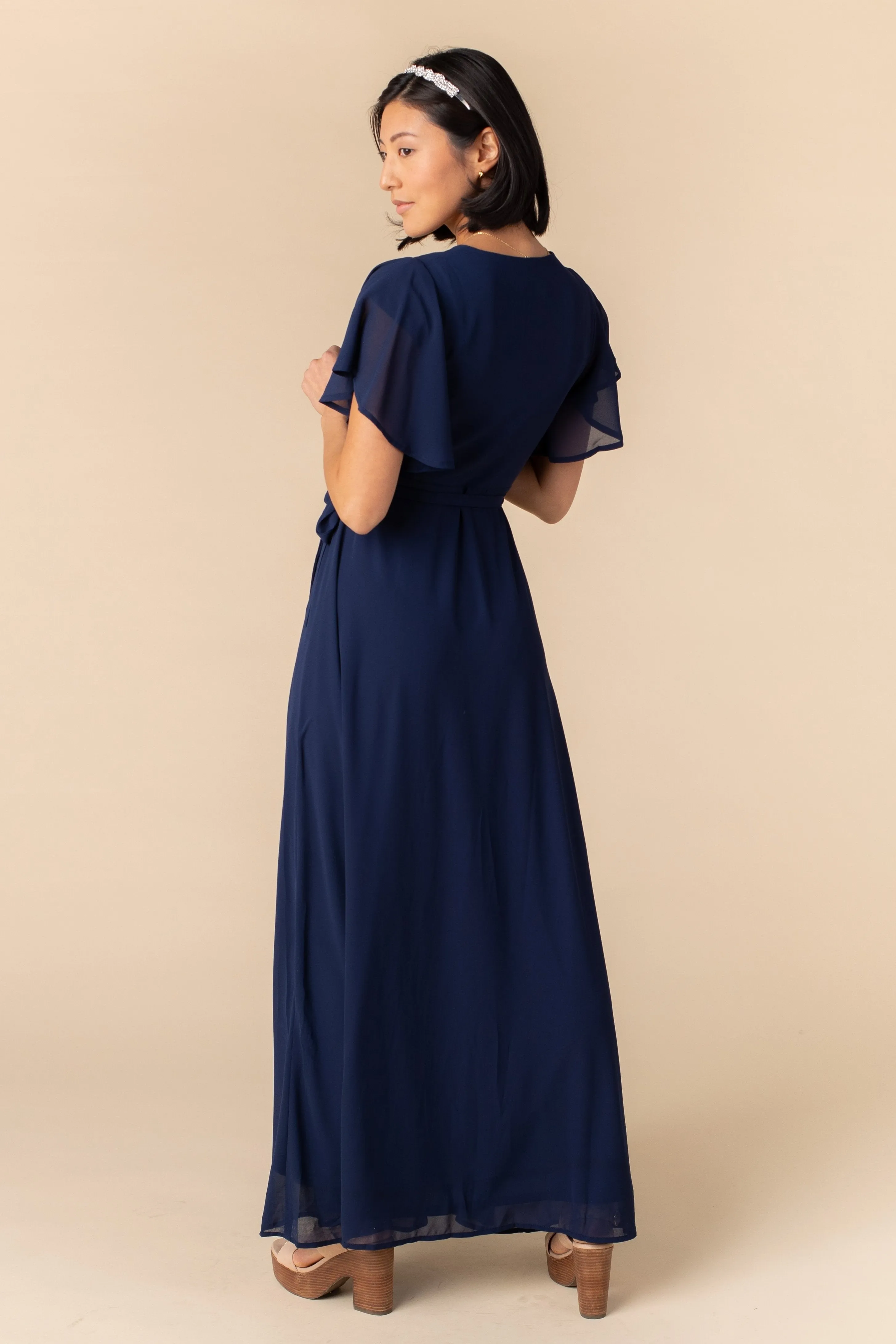 Naples Flutter Sleeve Wrap Maxi - Navy