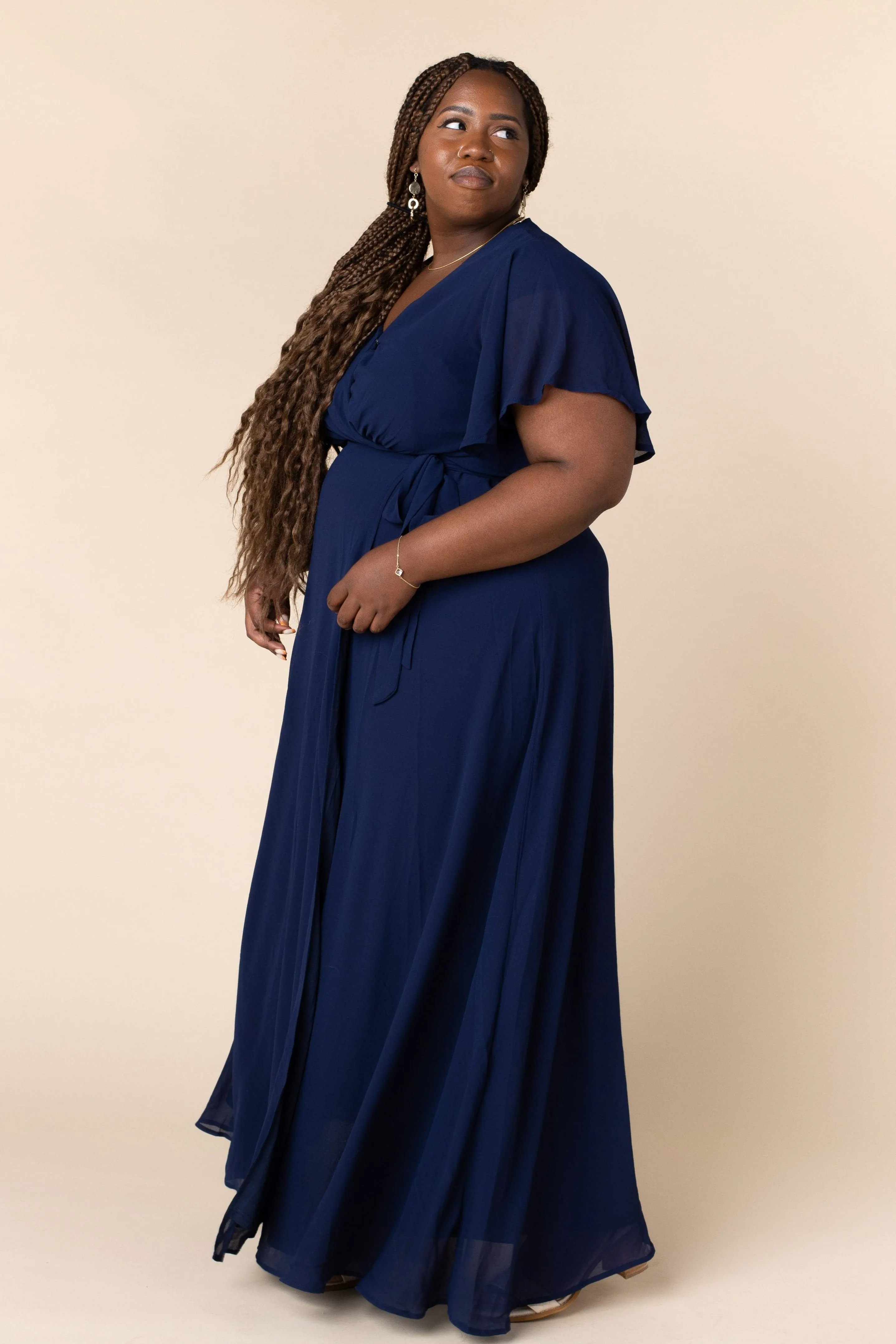 Naples Flutter Sleeve Wrap Maxi - Navy