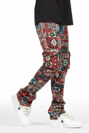 Nard Red Multi Tapestry Stacked Flare Jean