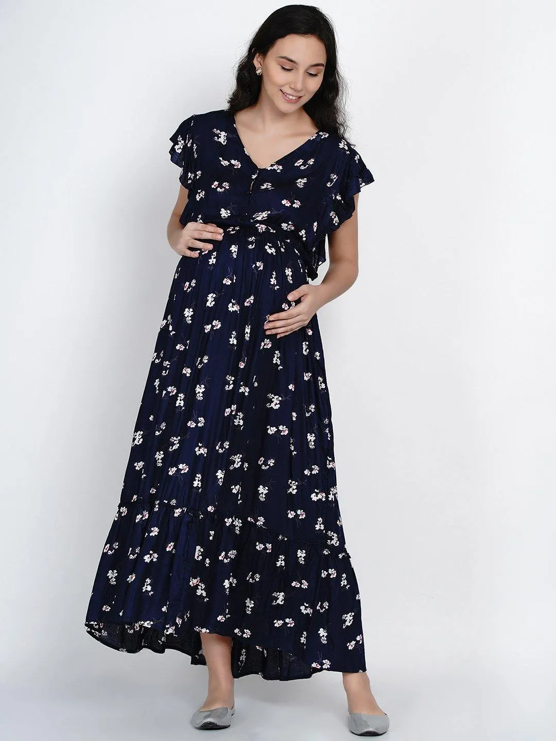 Navy Blue A-line Maternity Dress