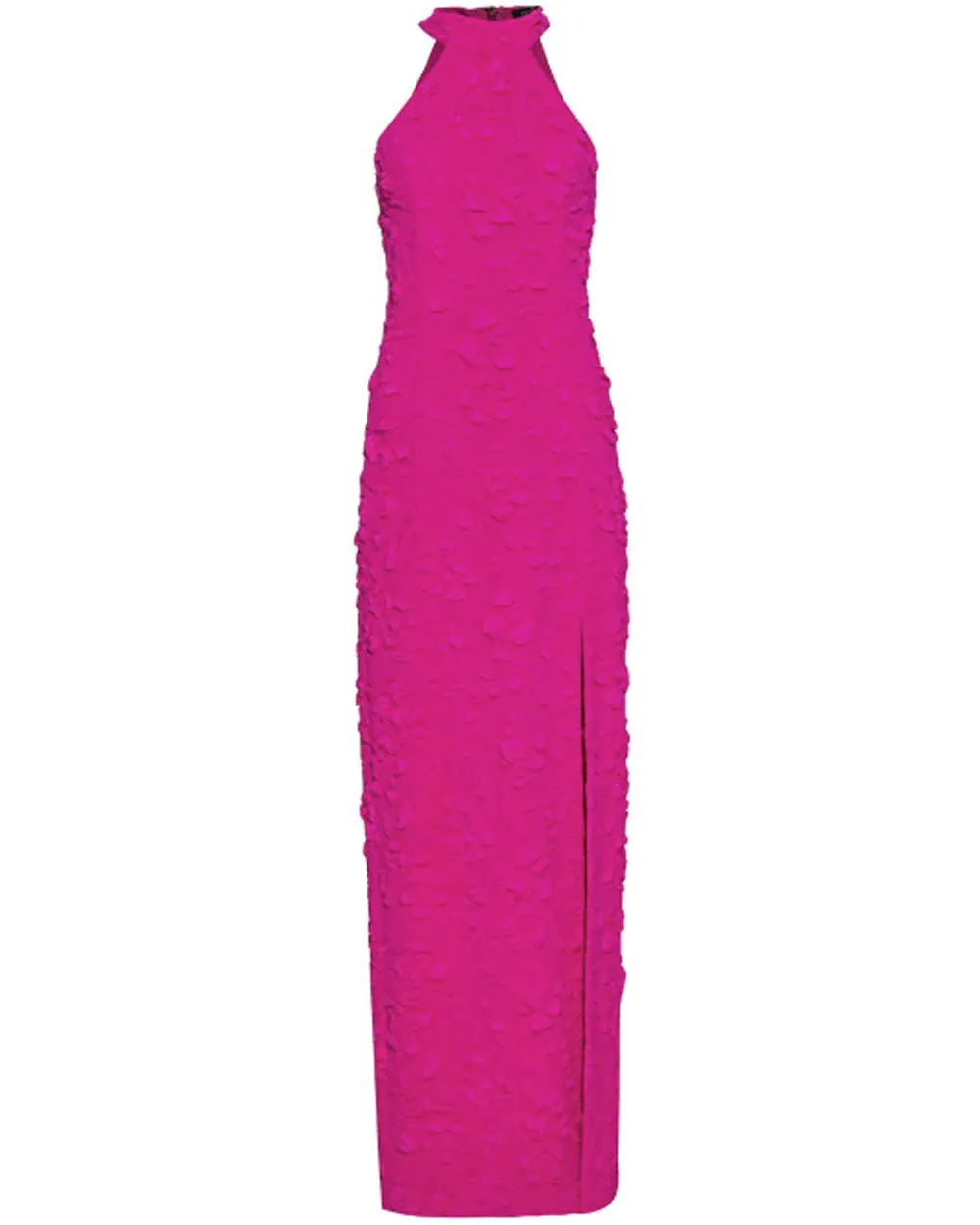 Neon Pink Jacquard Halter Neck Maxi Dress