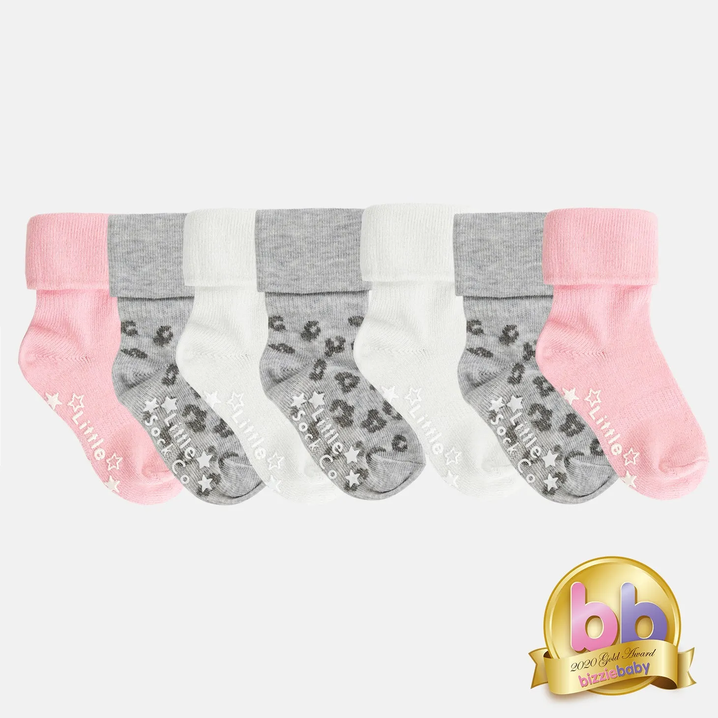 Non-Slip Stay On Baby and Toddler Socks - 7 Pack in Pinks and Animal