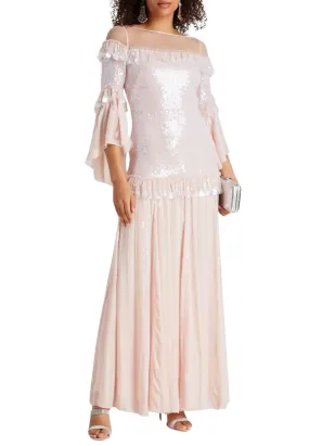 Nude Sylvan Sequined Tulle Maxi Dress