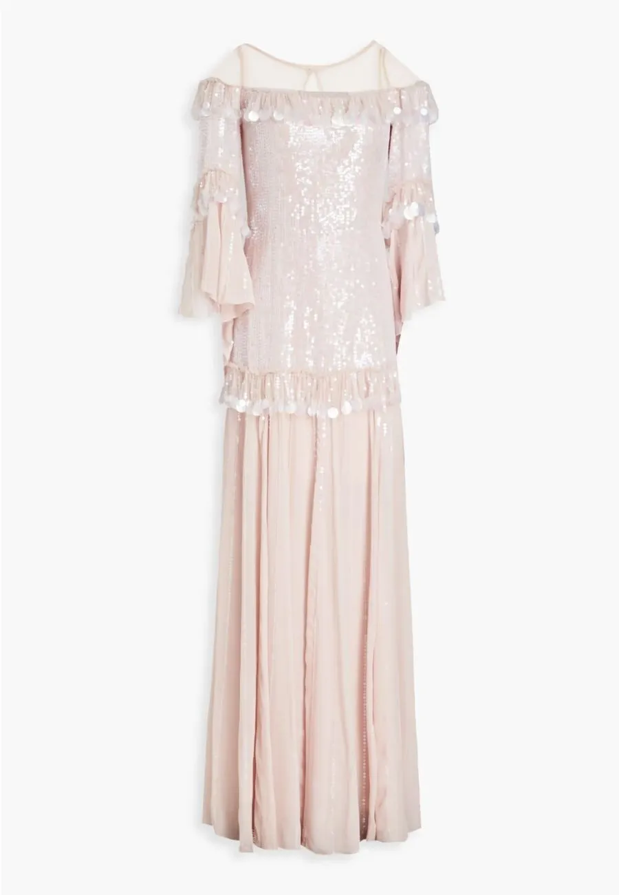 Nude Sylvan Sequined Tulle Maxi Dress