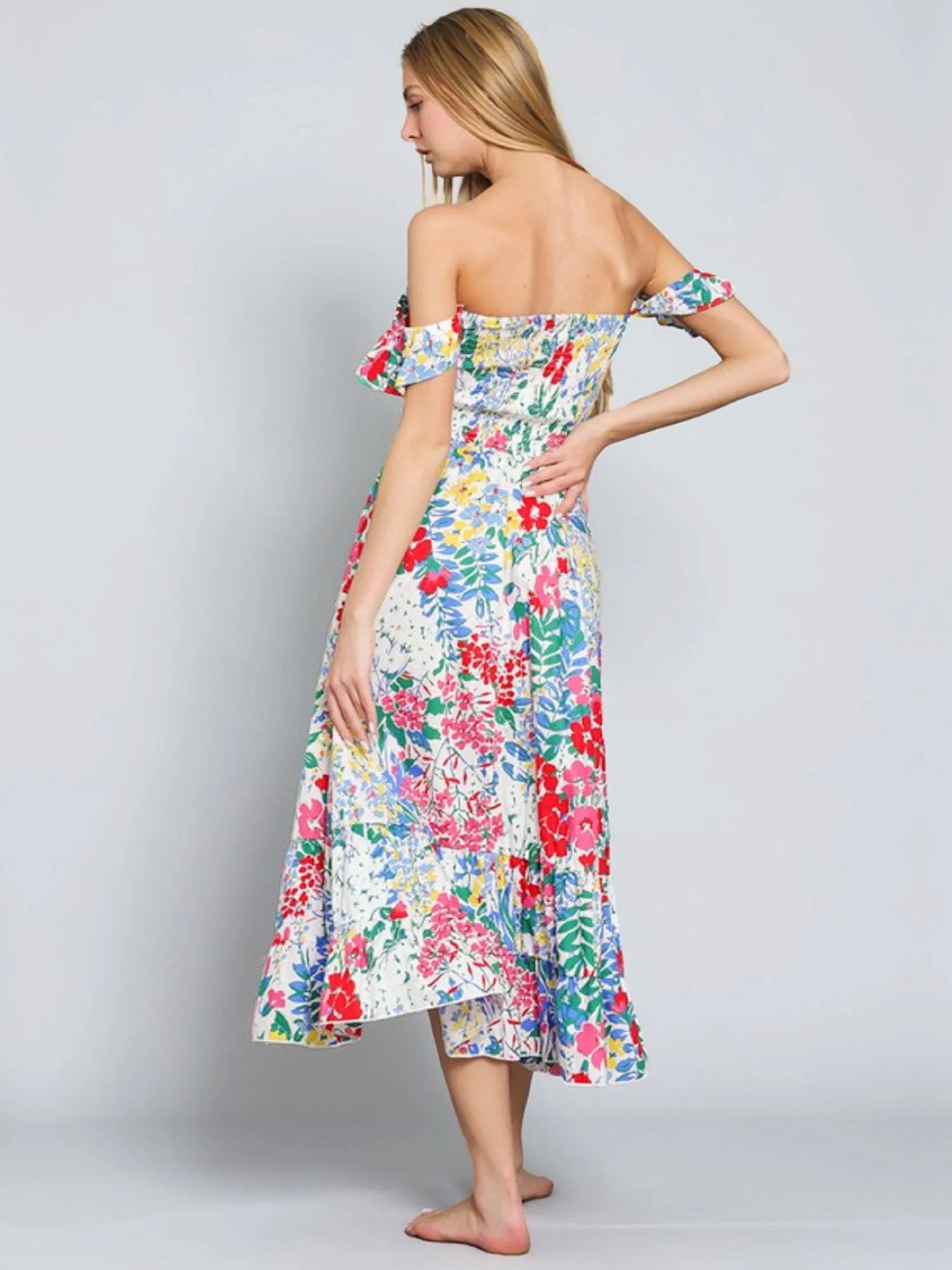 Off-The-Shoulder Floral High-Low Dress - Aakaa