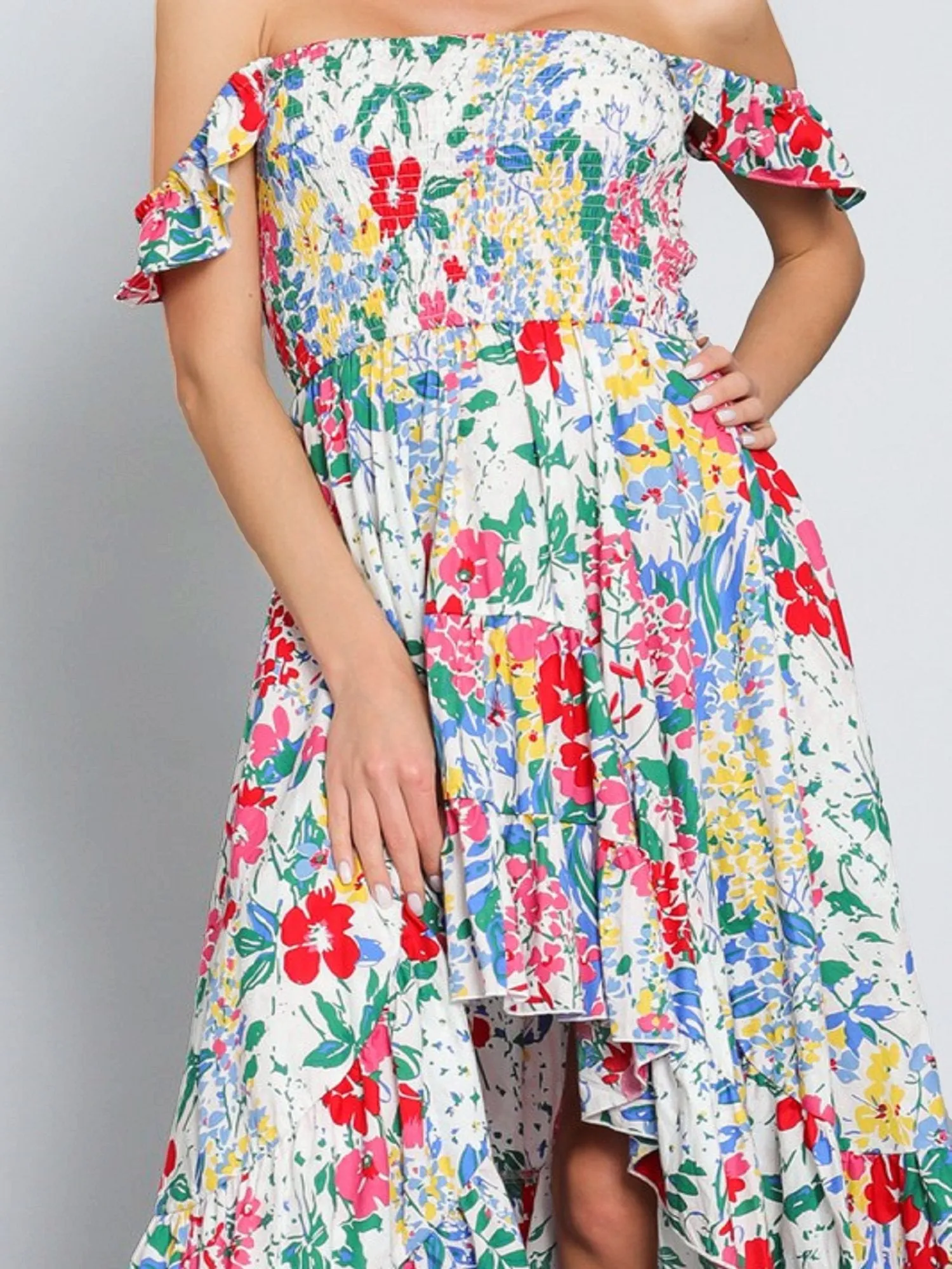 Off-The-Shoulder Floral High-Low Dress - Aakaa