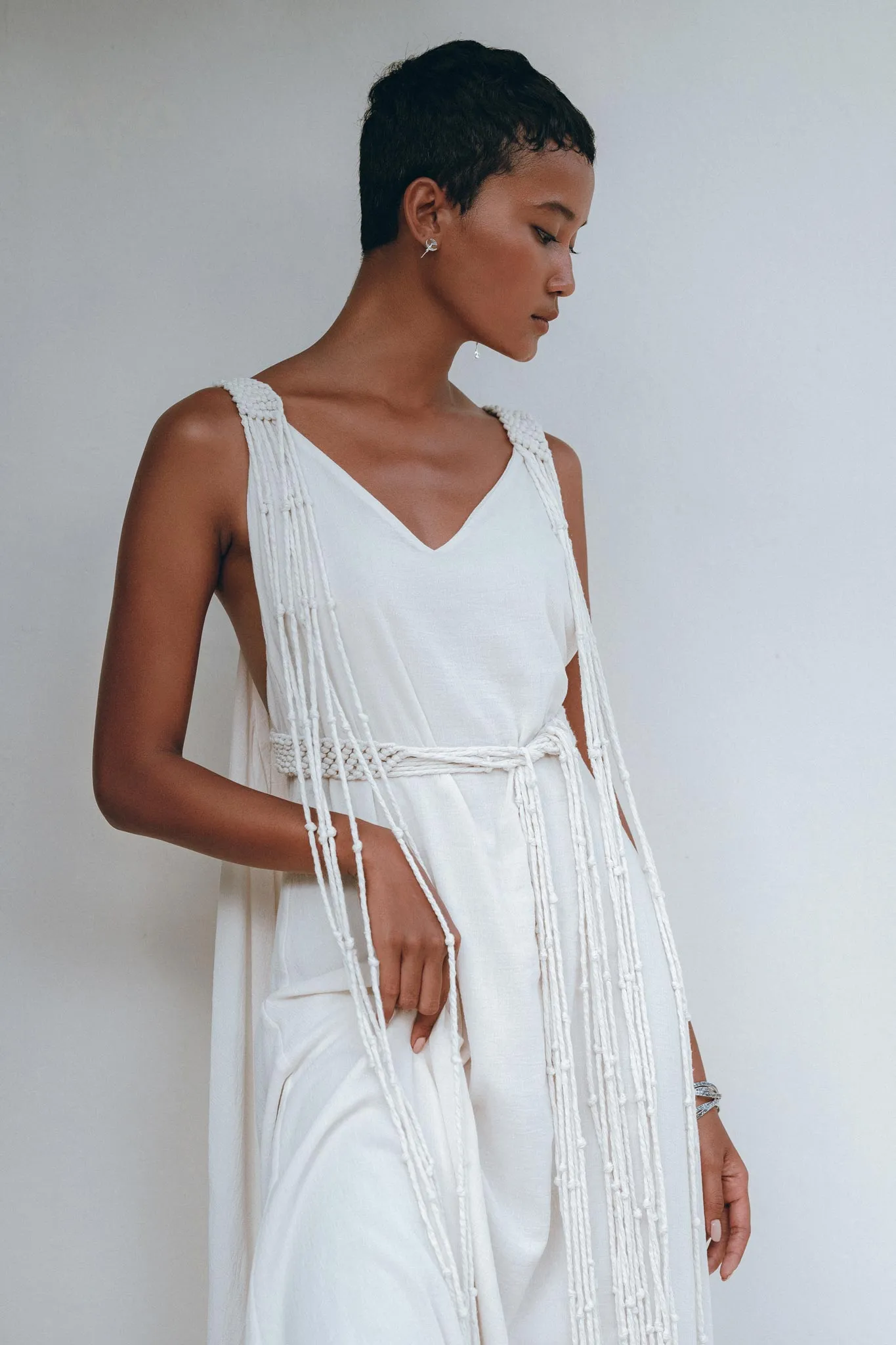 Off-White Multiway Macrame Belted Dress • Boho  Beach Wedding Dress