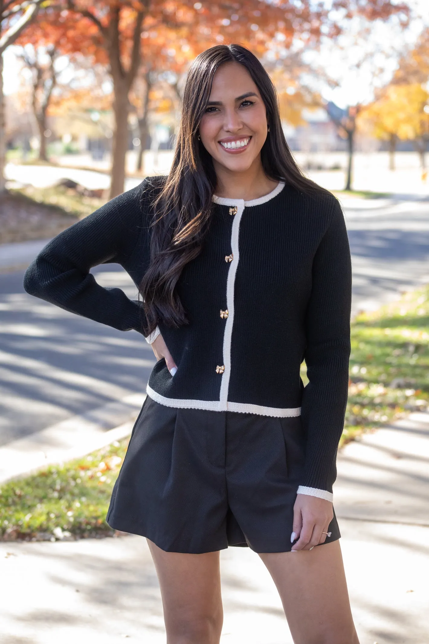 Oh So Me Black Knit Bow Cardigan Sweater