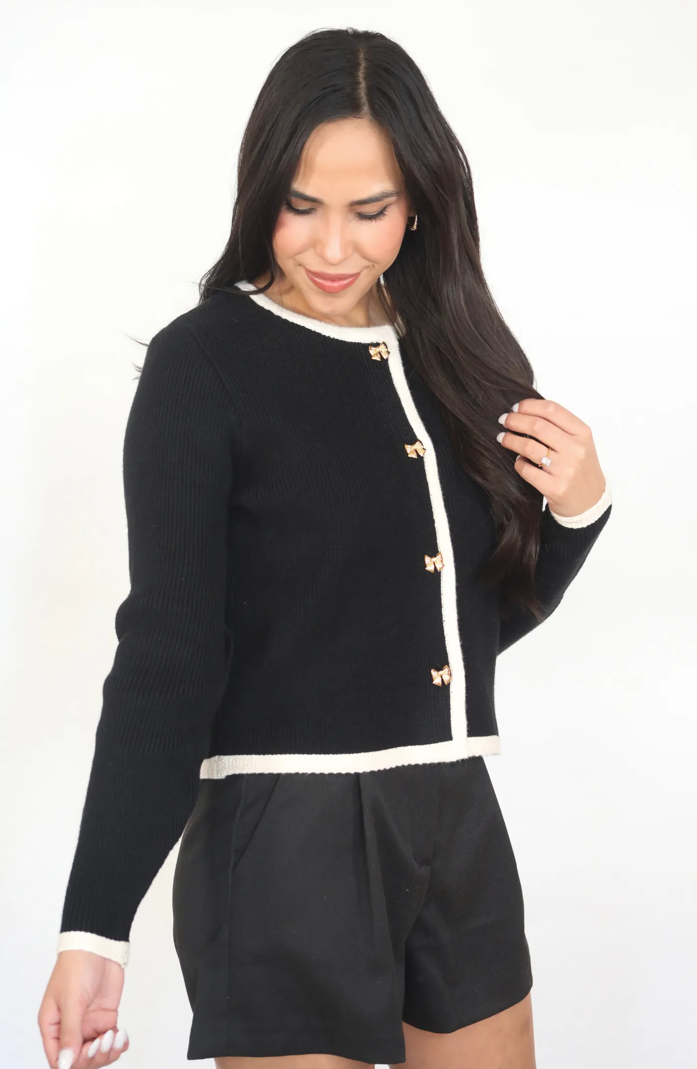 Oh So Me Black Knit Bow Cardigan Sweater