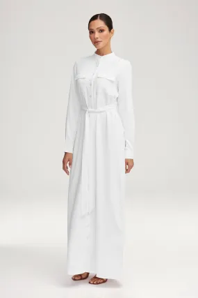 Olivia Button Down Utility Maxi Dress - White