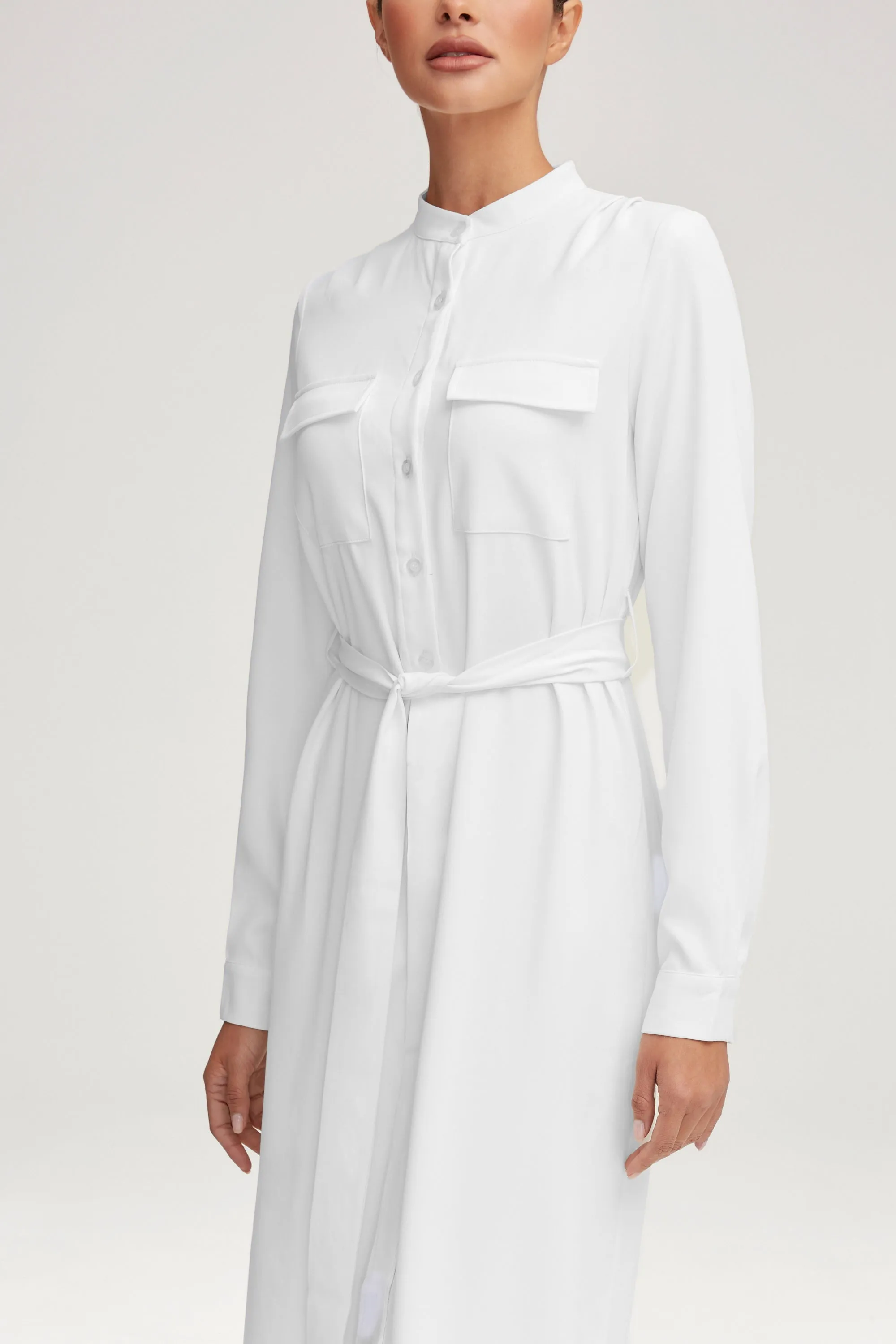 Olivia Button Down Utility Maxi Dress - White