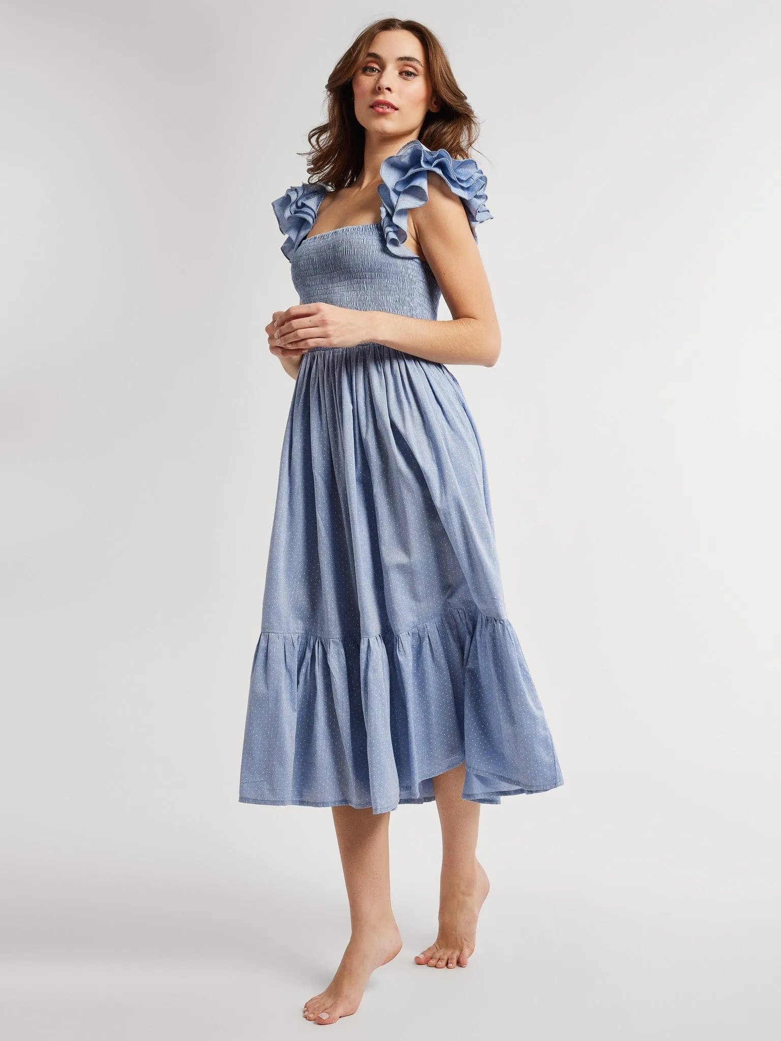 Olympia Dress in Chambray Polka Dot