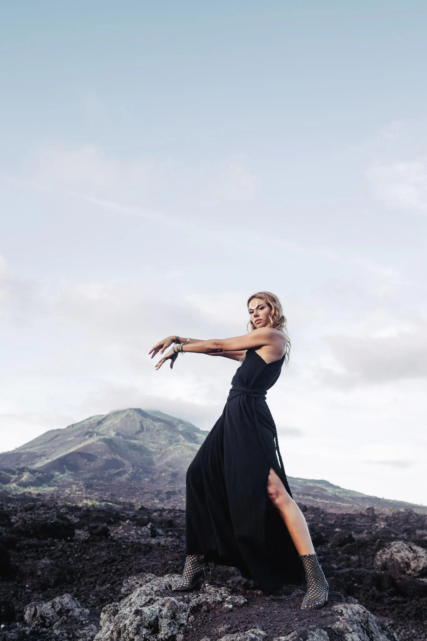 Organic Black Boho One Shoulder Dress • Black Wedding Dress