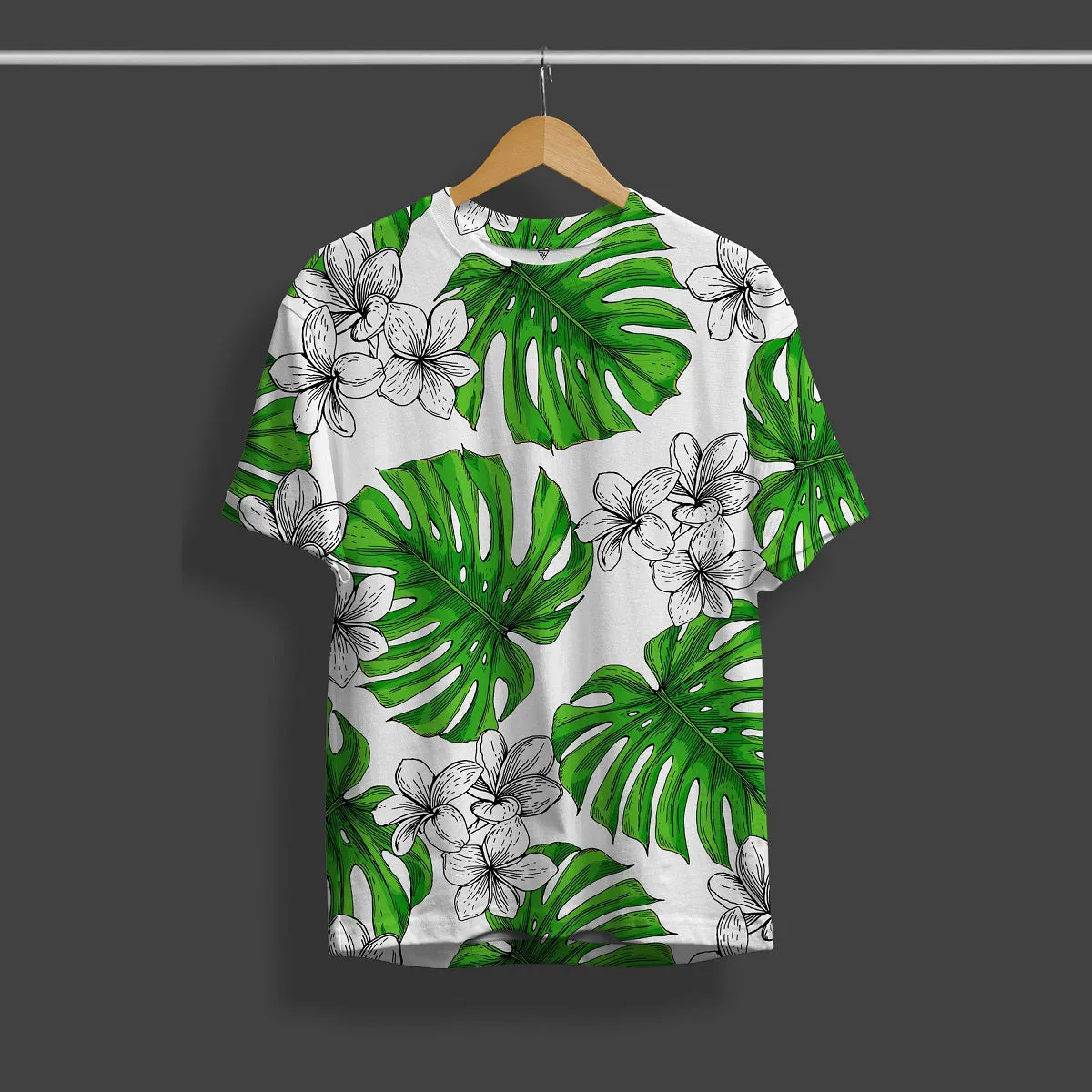 Palm Leaf Round Neck Full Printed T-Shirt