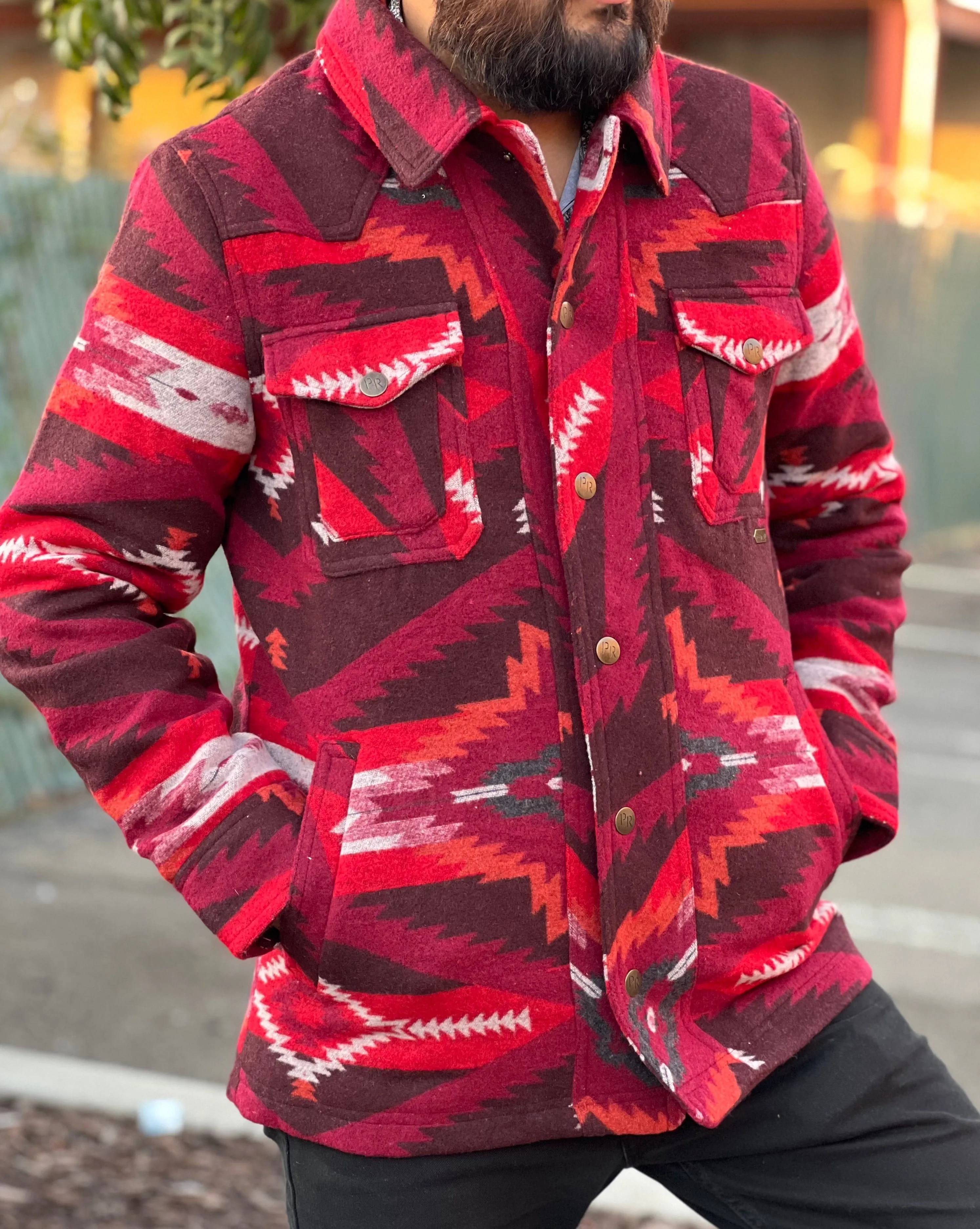 Panhandle Men's Red Aztec Commander Wool Coat