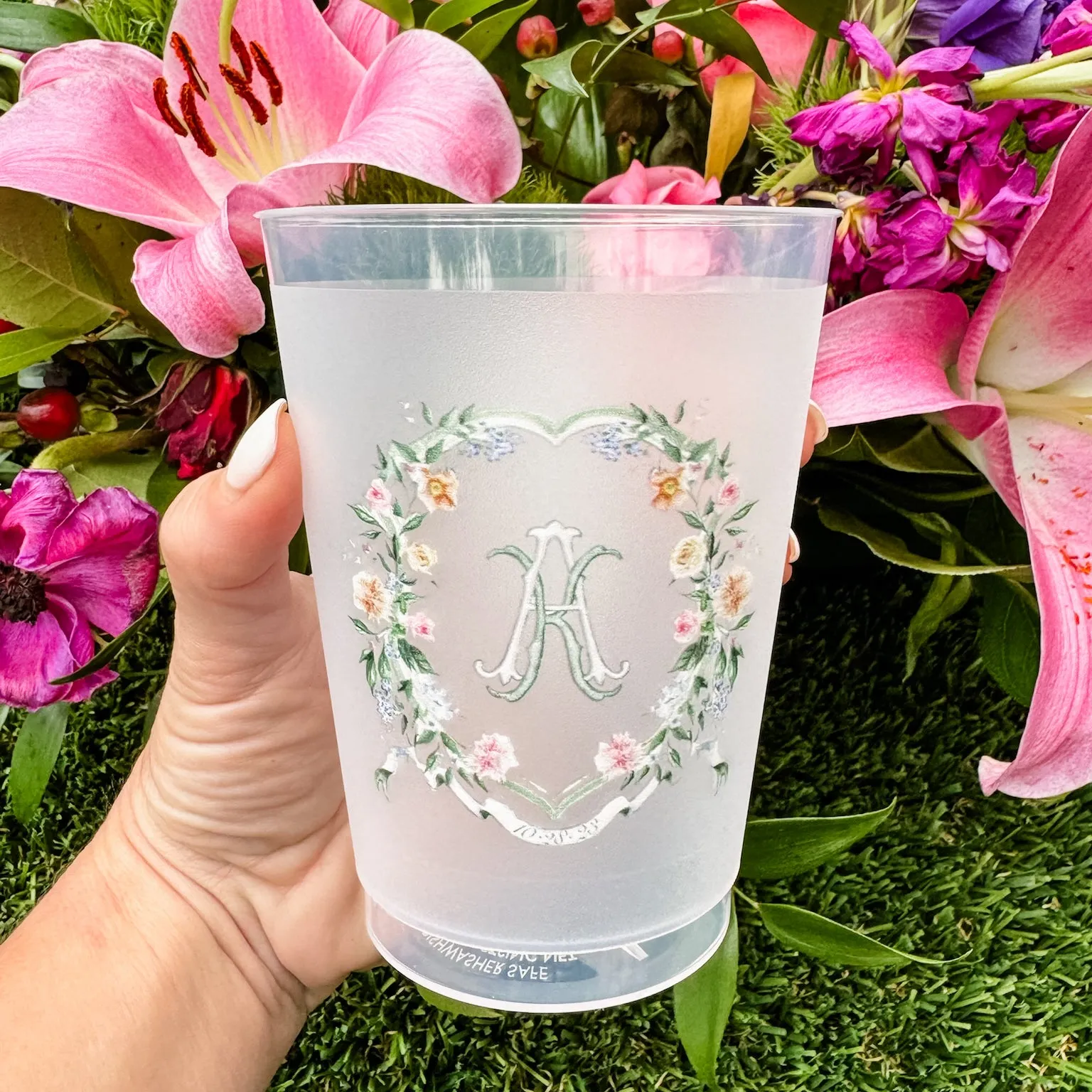 Personalized Full Color Floral Monogram Shatterproof Cups