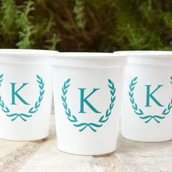 Personalized Wreath Initial Stadium Cups