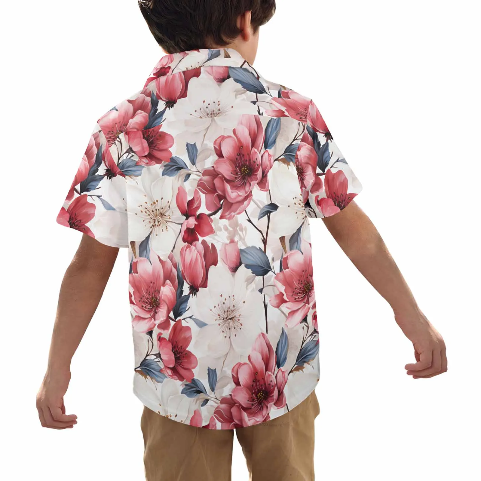 Pink Floral Small  Little Boys Hawaiian Shirt