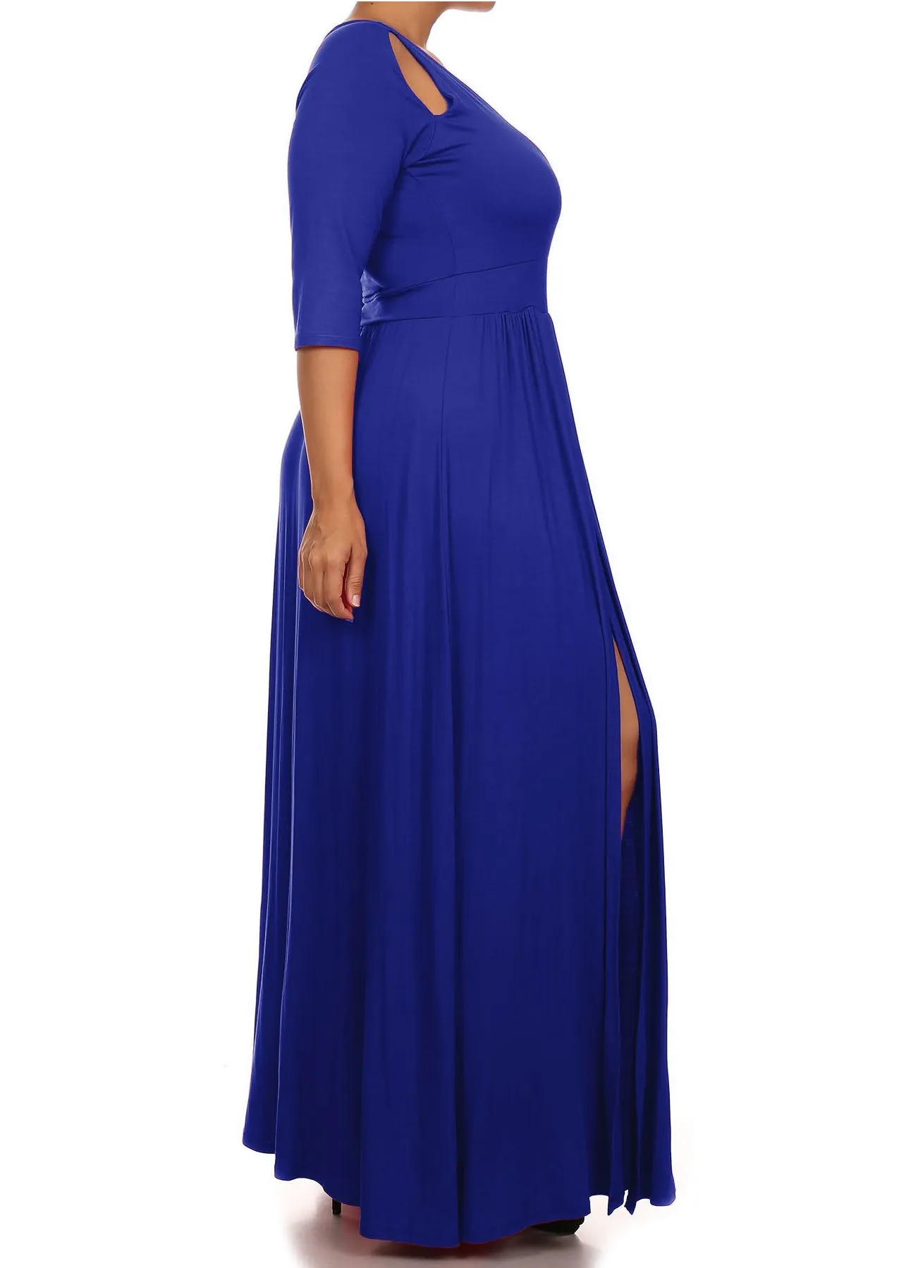 Plus Size Women Full Length V-Neck Cutouts Silted Maxi Dress