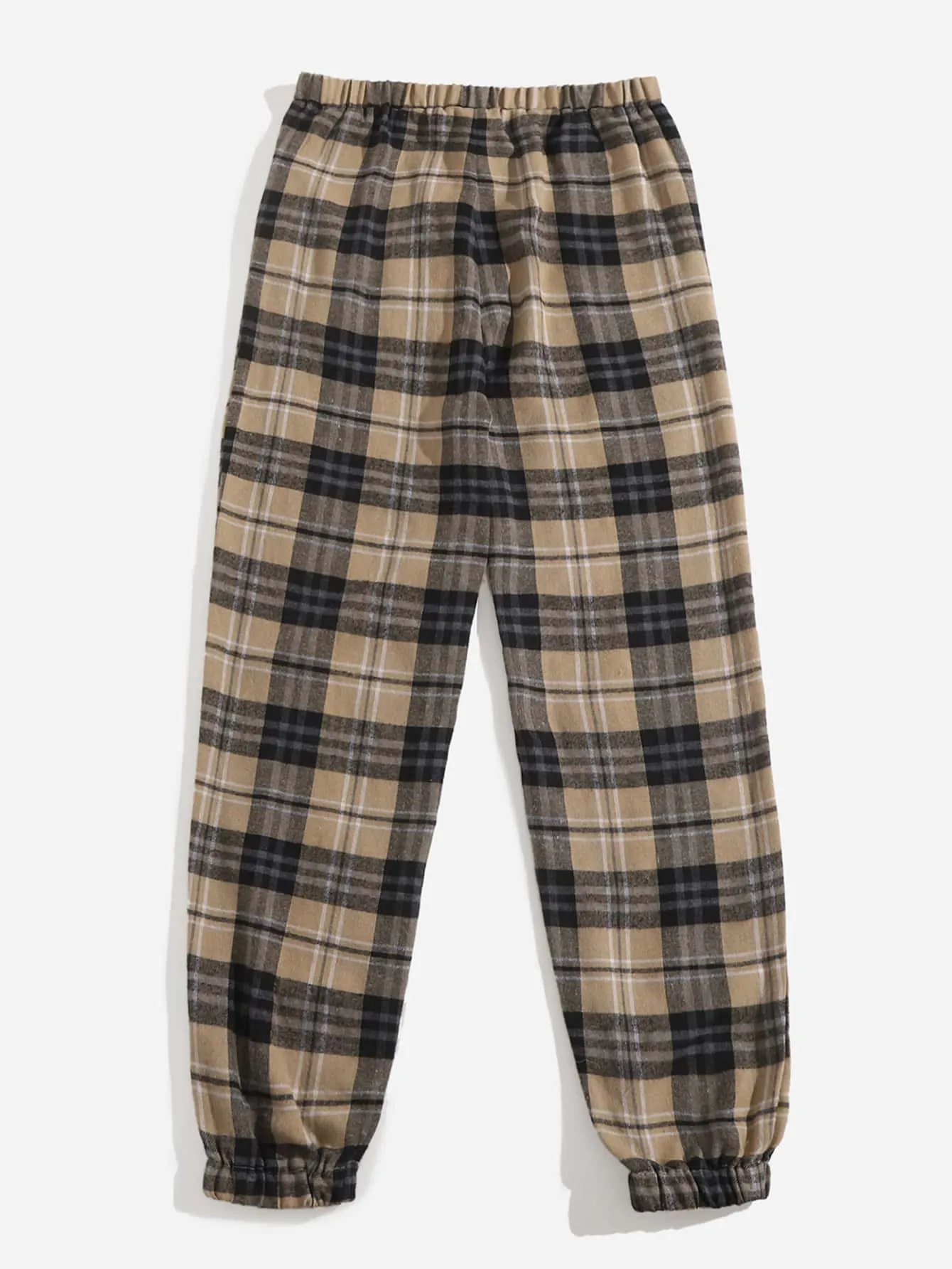 Preppy Tartan Pocket Natural Long Women Pants