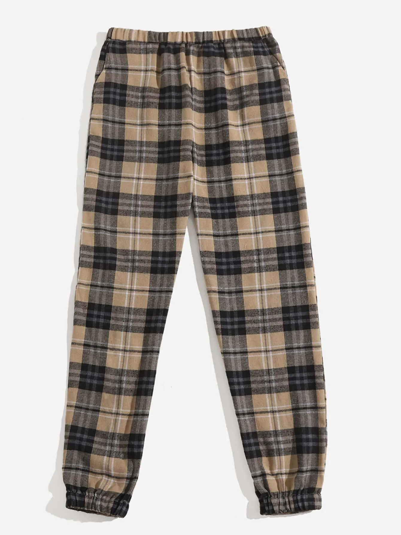 Preppy Tartan Pocket Natural Long Women Pants