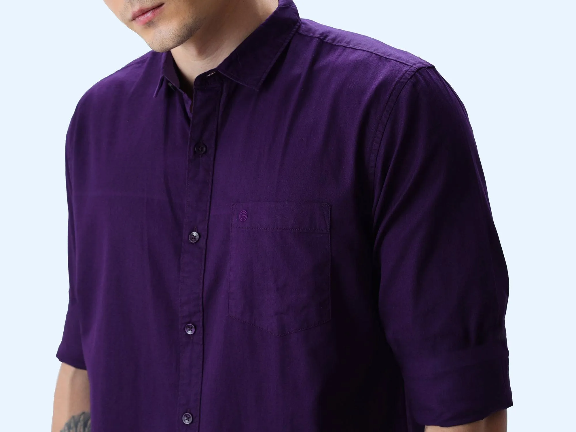 Purple Solid Cotton Full Sleeve Shirt