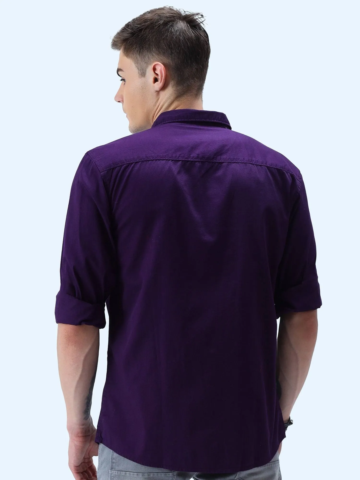 Purple Solid Cotton Full Sleeve Shirt