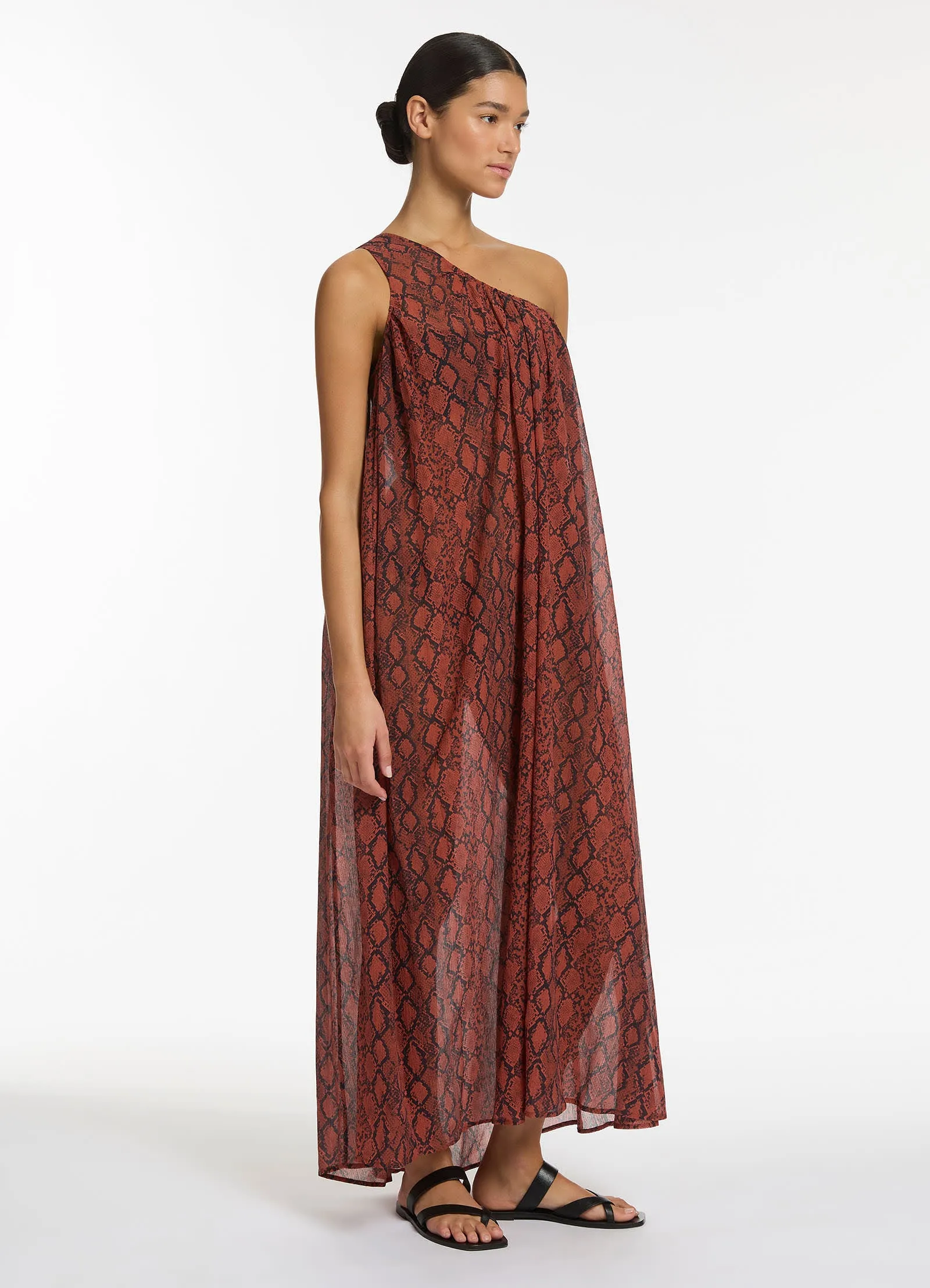 Python Crinkle One Shoulder Maxi Dress - Spice