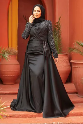 Raha Long Maxi Dress - Evening Dress Abaya - Black