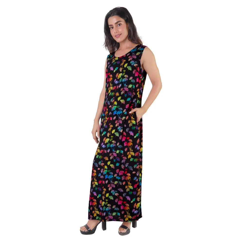 Rainbow Ginkgo Leaves Maxi Dress