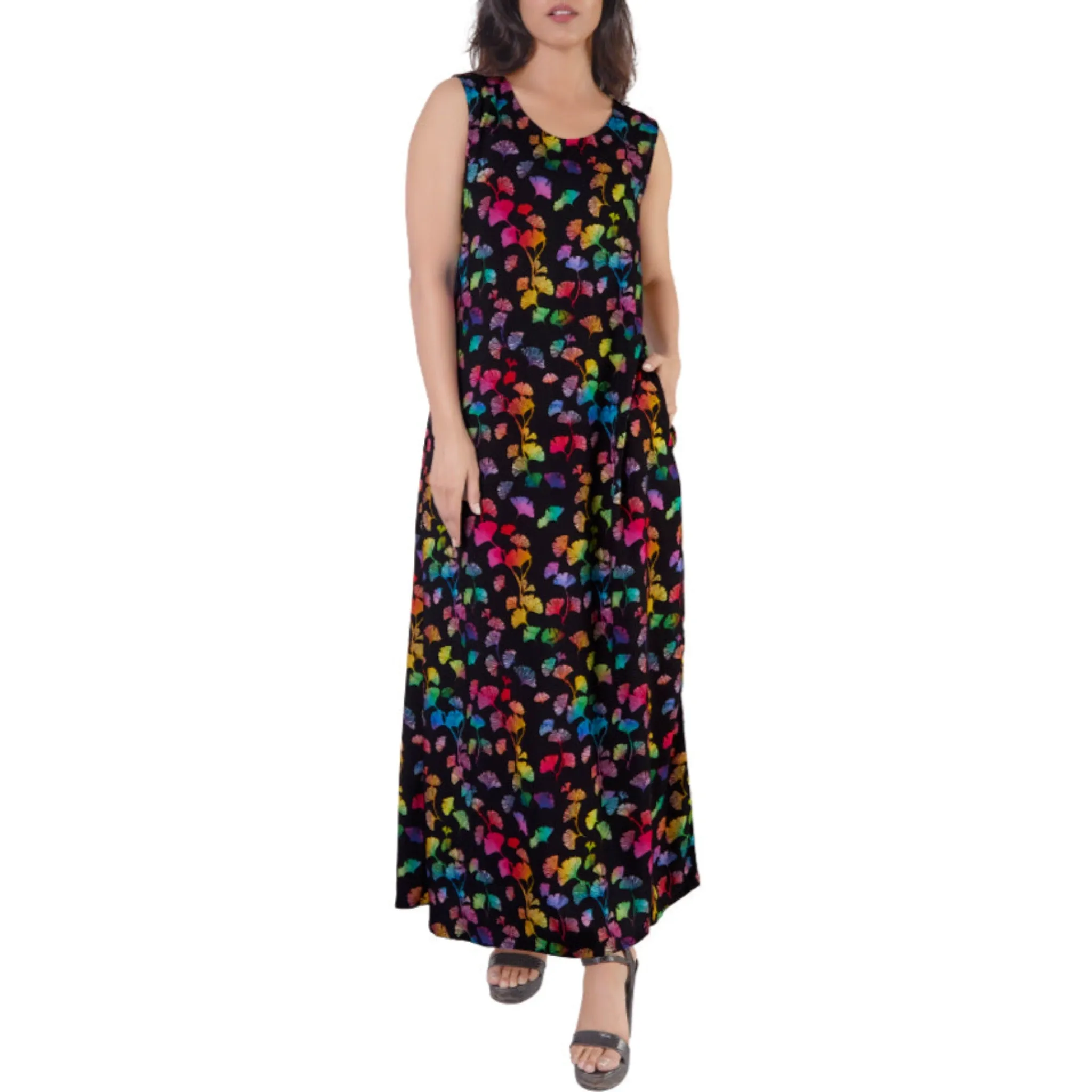 Rainbow Ginkgo Leaves Maxi Dress