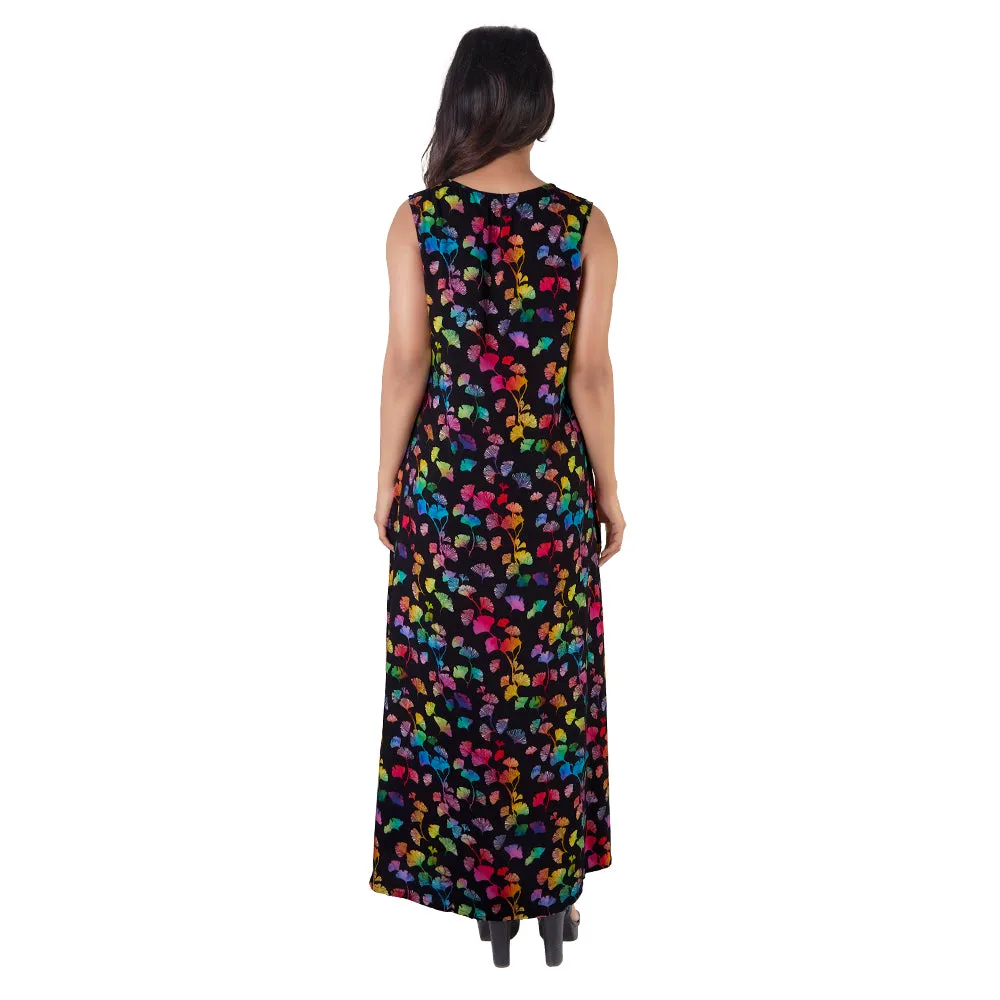 Rainbow Ginkgo Leaves Maxi Dress