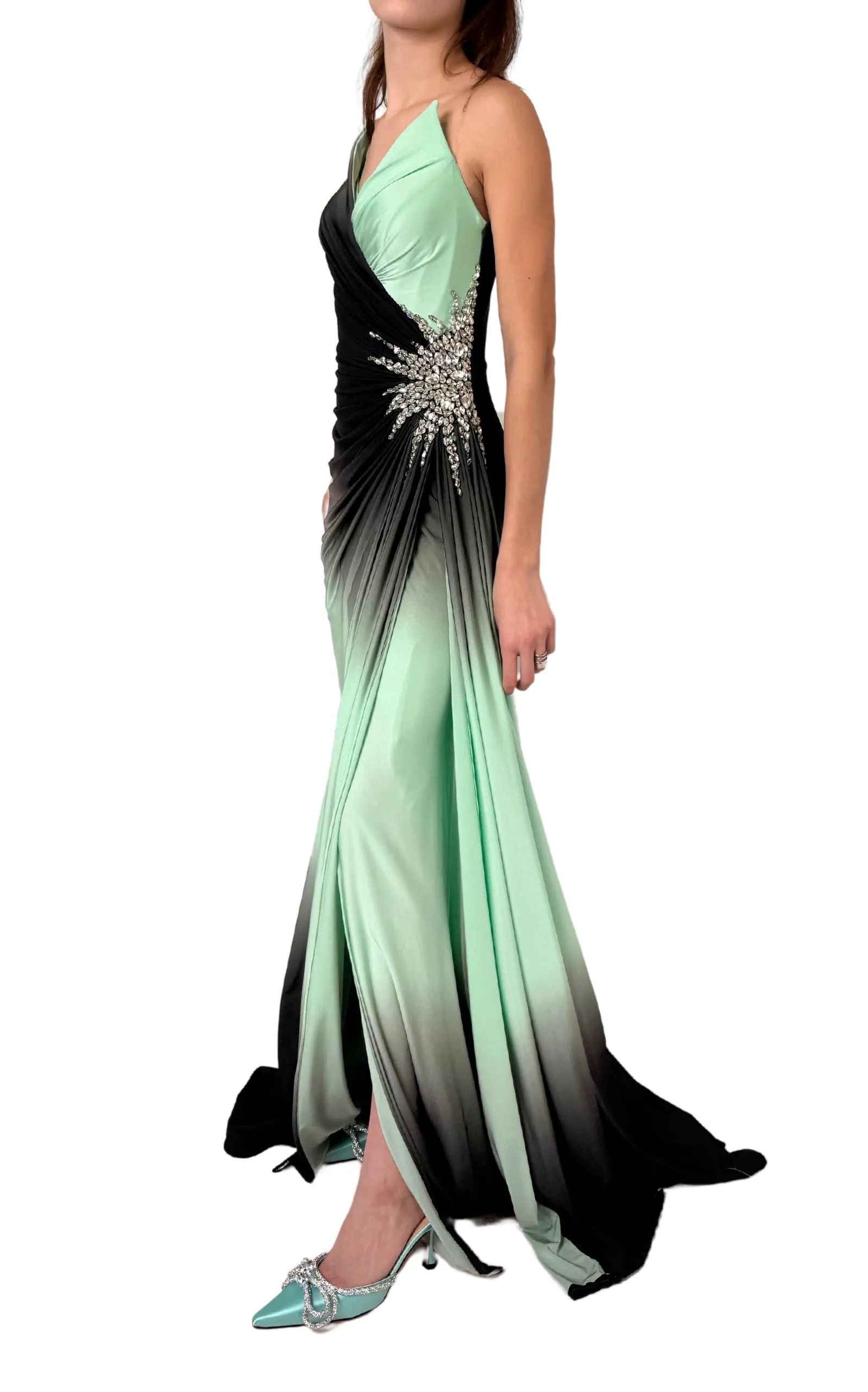 Rhinestone Embellished Green Ombre Party Dress to Impress