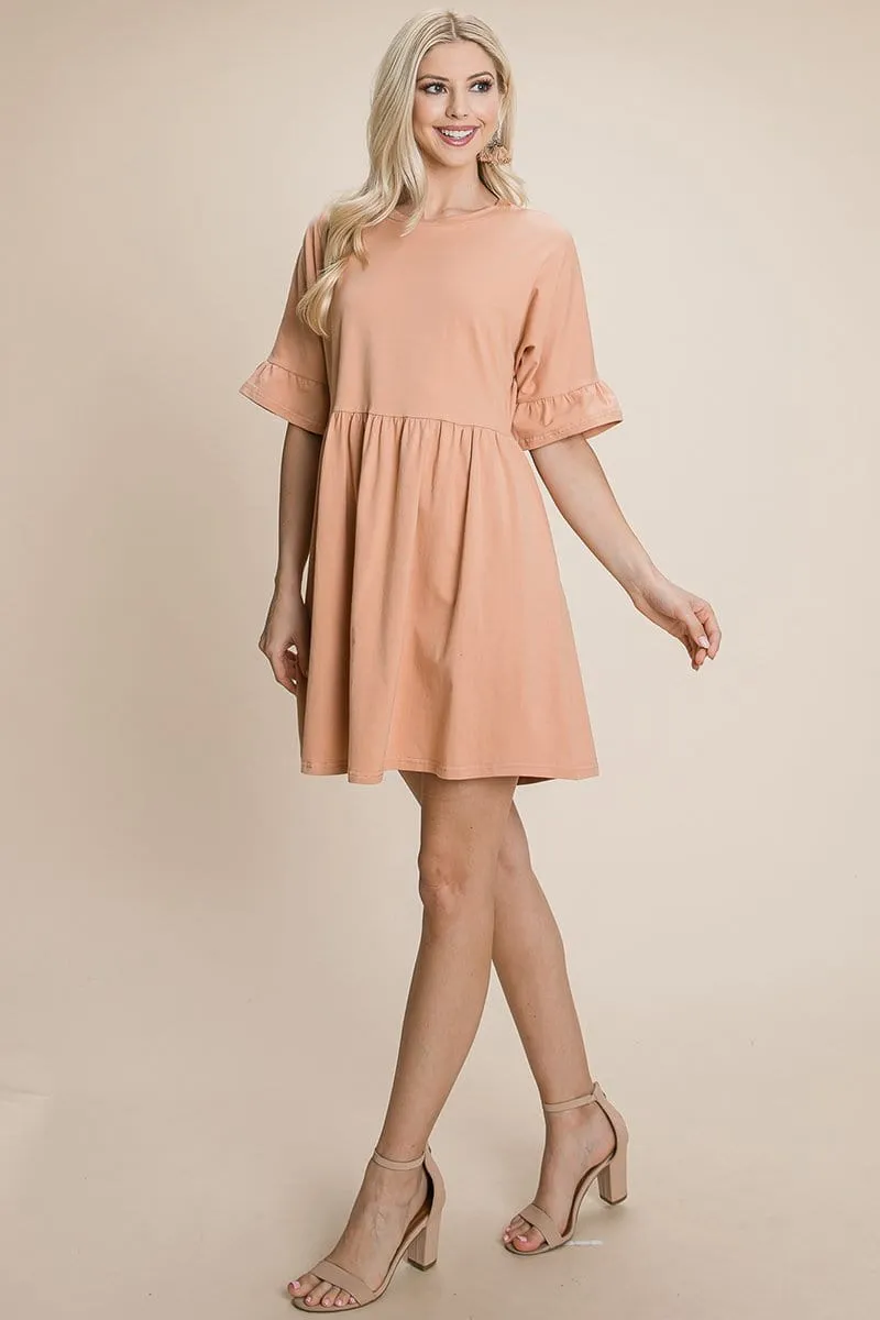 Ruffle Sleeve Babydoll Flowy Pleated Dress