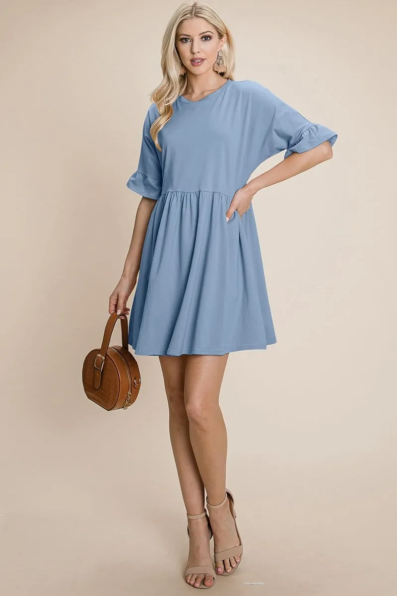 Ruffle Sleeve Babydoll Flowy Pleated Dress