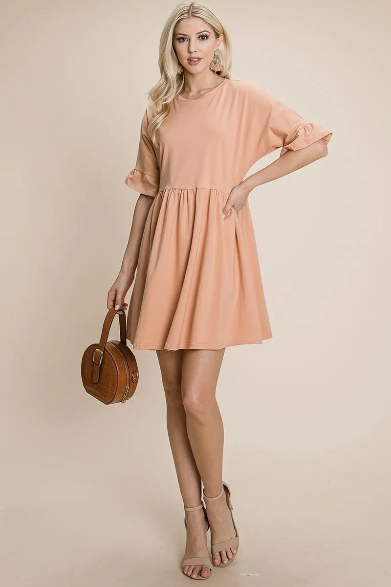 Ruffle Sleeve Babydoll Flowy Pleated Dress