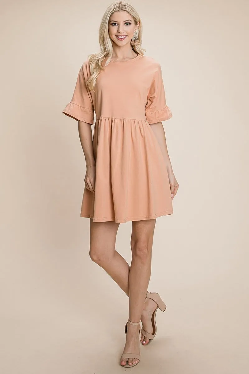 Ruffle Sleeve Babydoll Flowy Pleated Dress