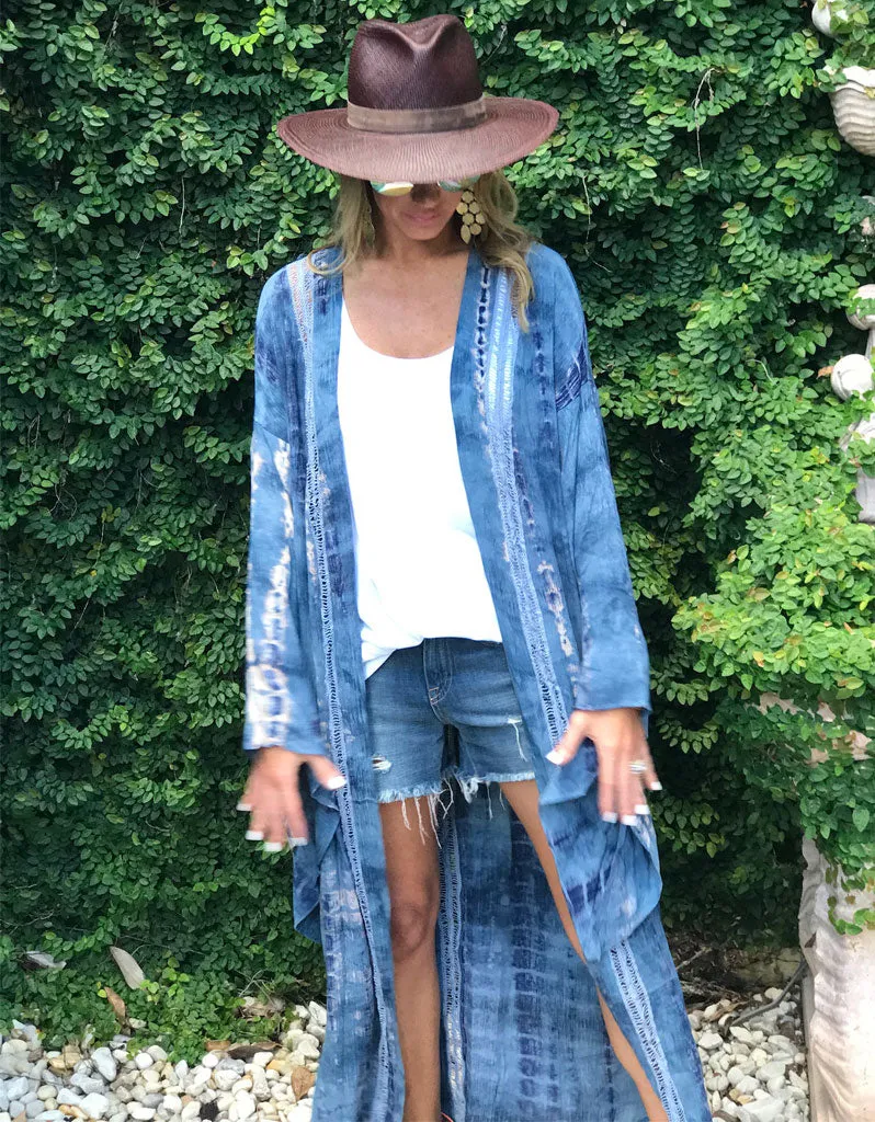 Runway Vagabond Alanis Tie Dye Duster in Blue