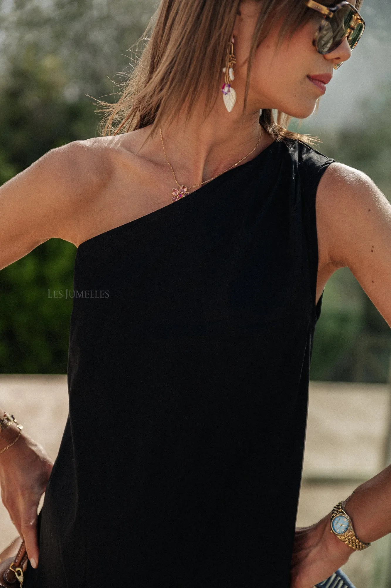 Sarah one shoulder maxi dress black