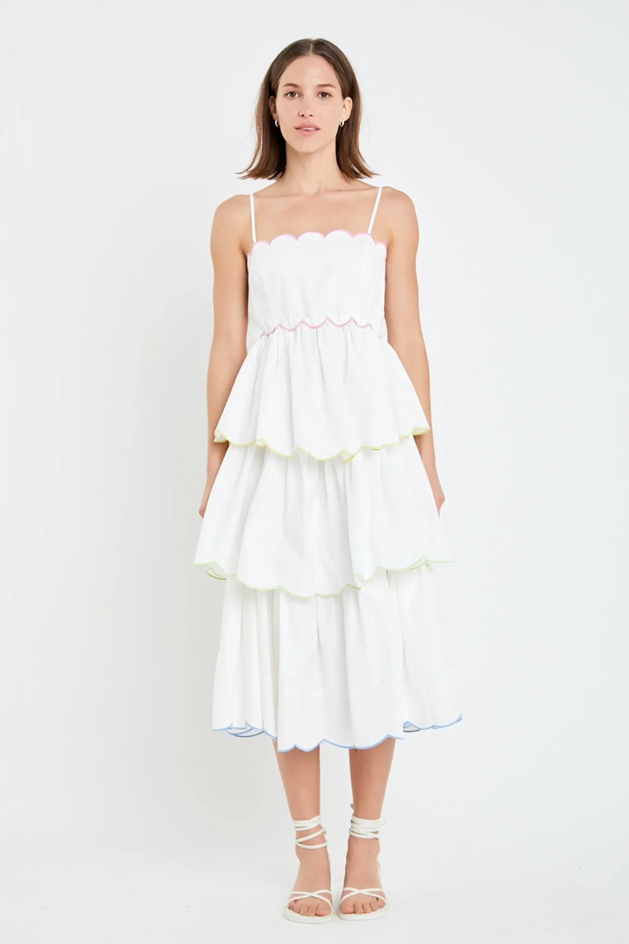 Scallop Sleeveless Tiered Dress