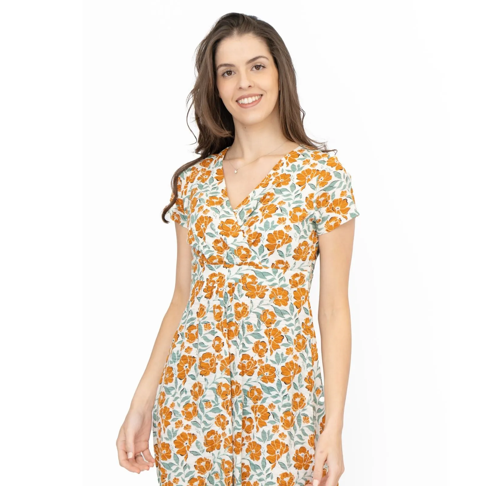 Seasalt Chapelle Midi Dress Orange Shadow Floral Chalk