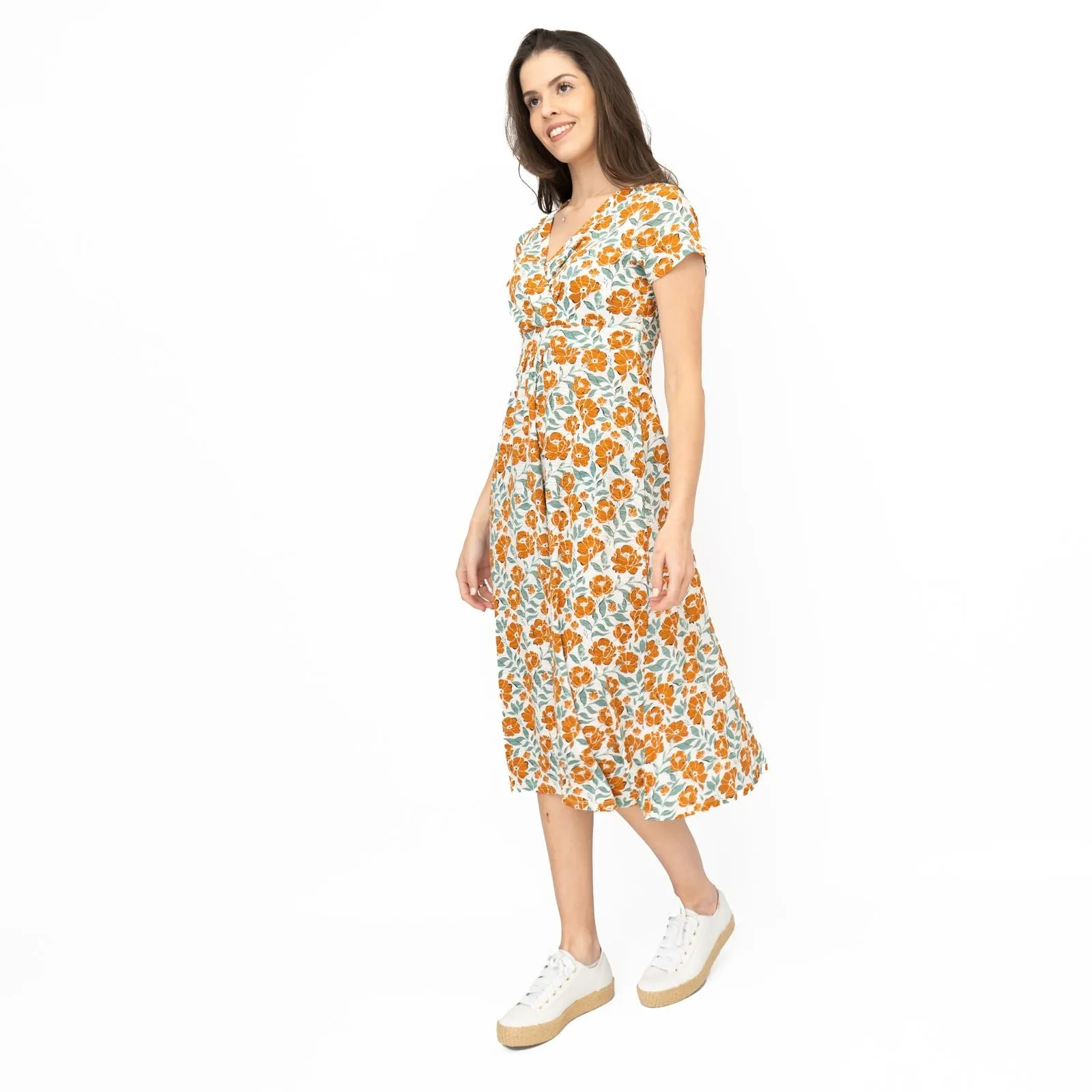 Seasalt Chapelle Midi Dress Orange Shadow Floral Chalk