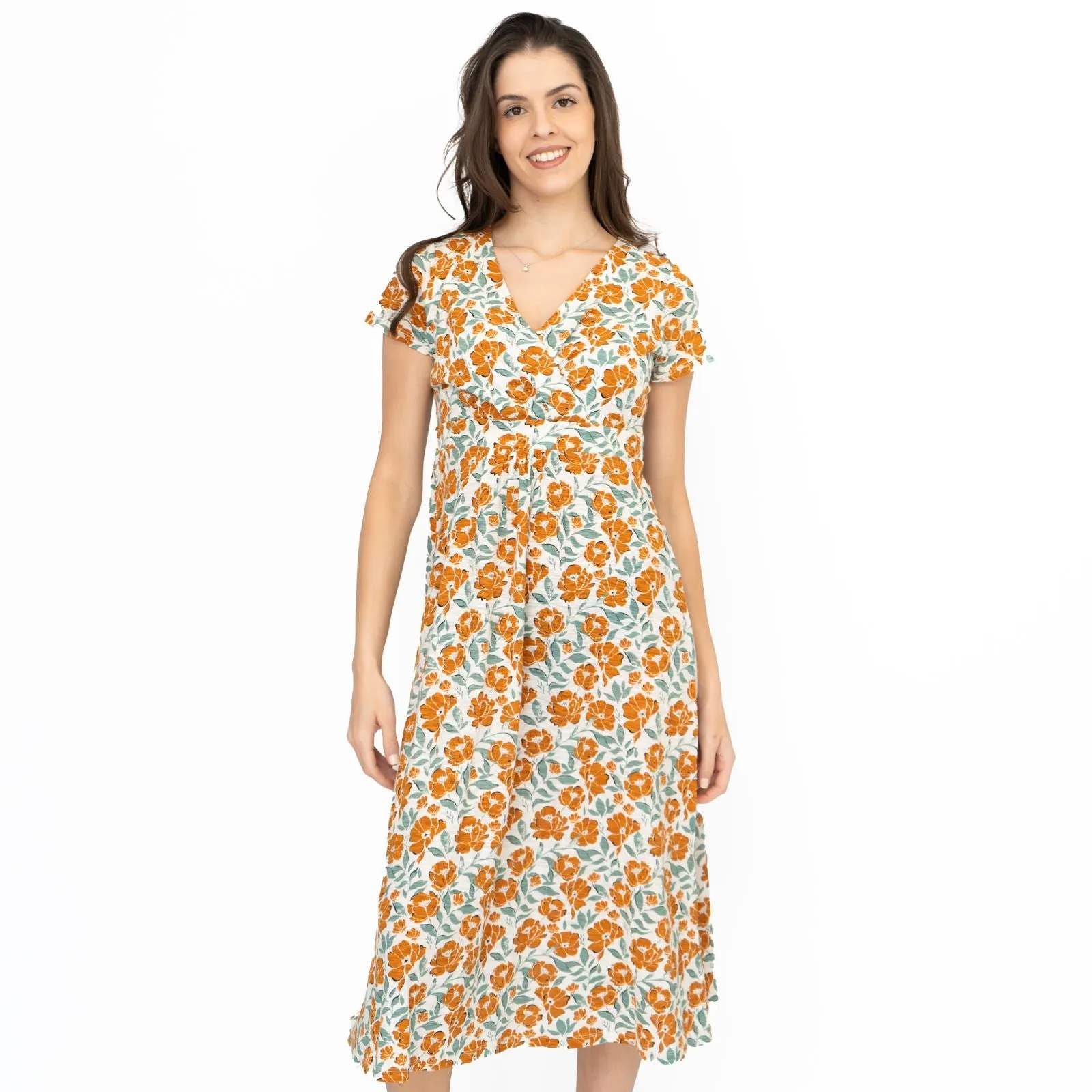 Seasalt Chapelle Midi Dress Orange Shadow Floral Chalk