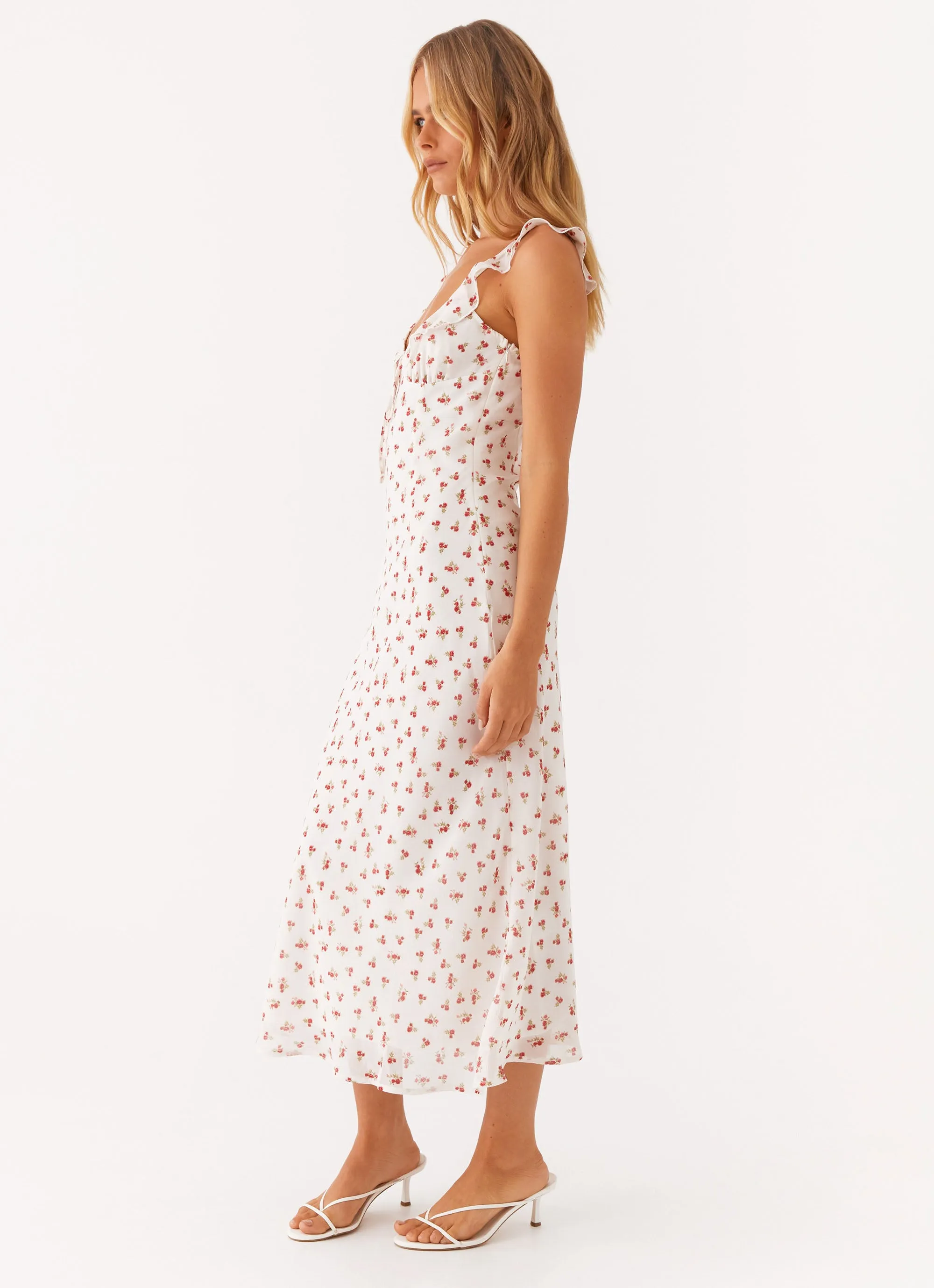 Second Guessing Midi Dress - Red White Floral