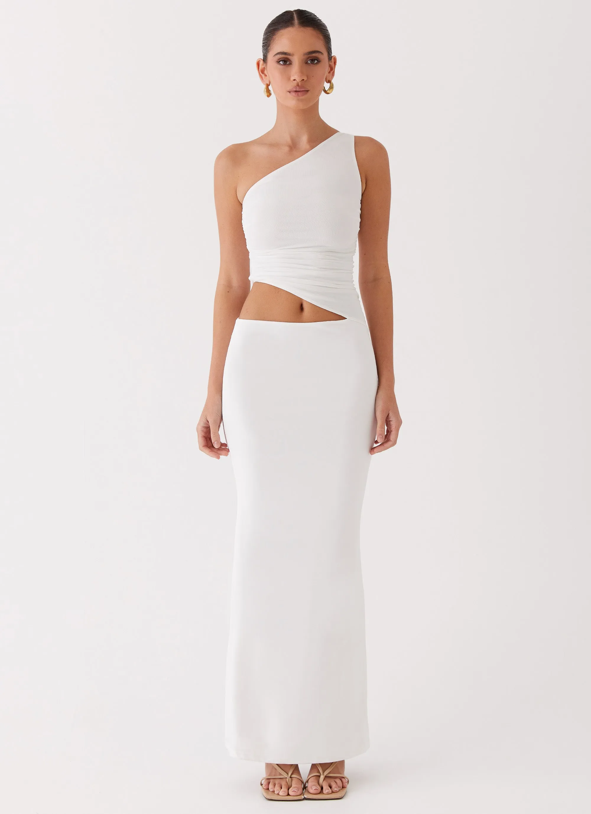 Seranella One Shoulder Maxi Dress - White